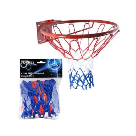 Купить Сетка баскетбольная Torres, нить 4 мм, бело-сине-красная в Барабинске 